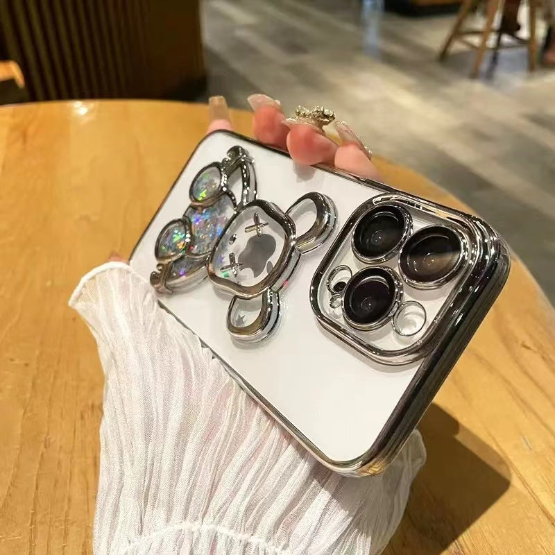 Phone Case Applicable To IPhone 14 Transparent Electroplating Three-dimensional Quicksand Violence Bear Mobile Phone Shell Apple 13 Lens Film 12 Protective Case